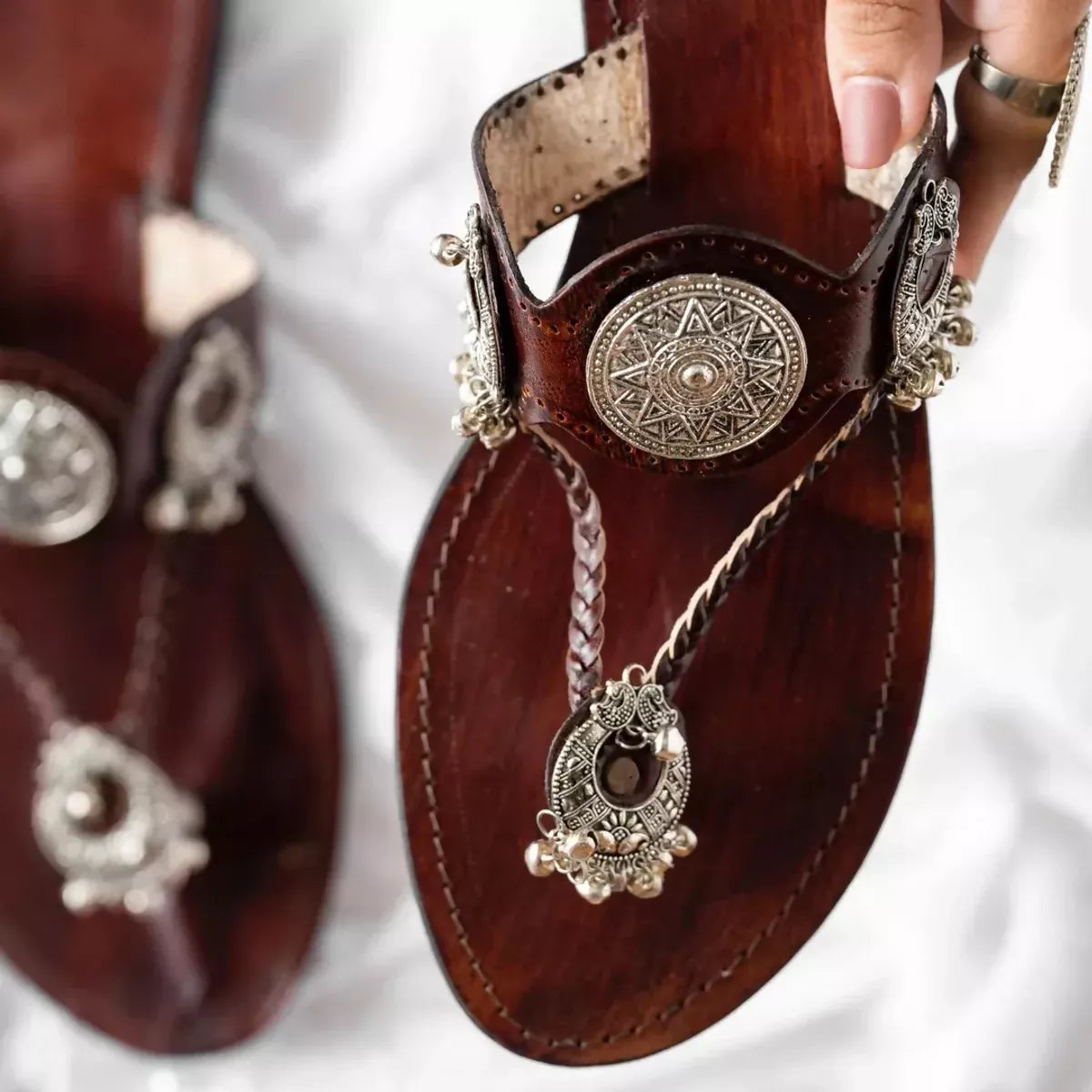 Brown Ghungroo-Inspired Leather Flats For Women