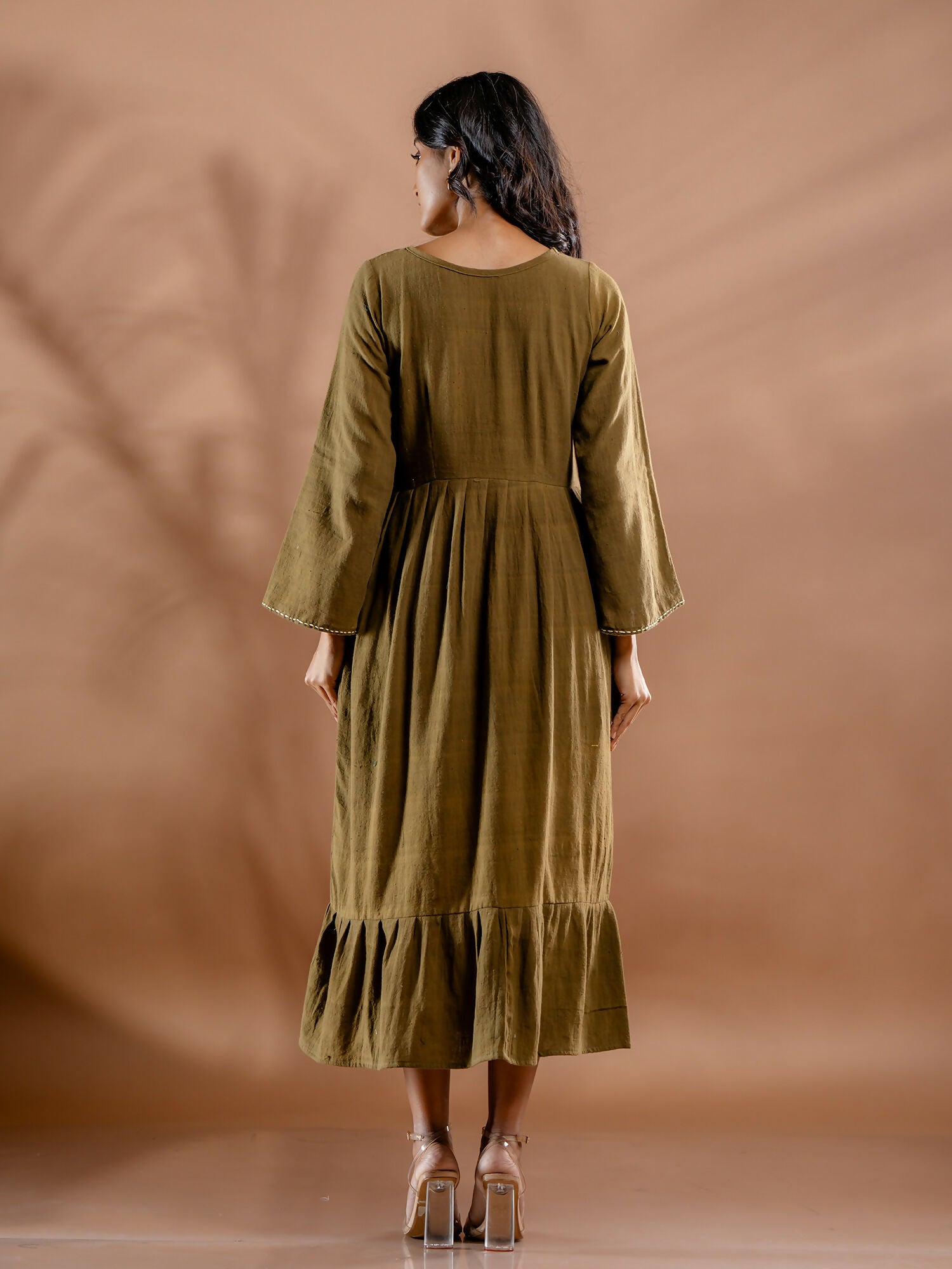 Aranya Embroidered Olive Kala Cotton Dress