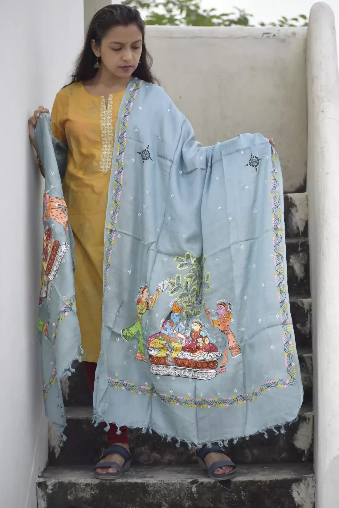 Sita Vivaha- Chrome Blue Premium Banana Silk Dupatta --Sustainably Fashionable.
