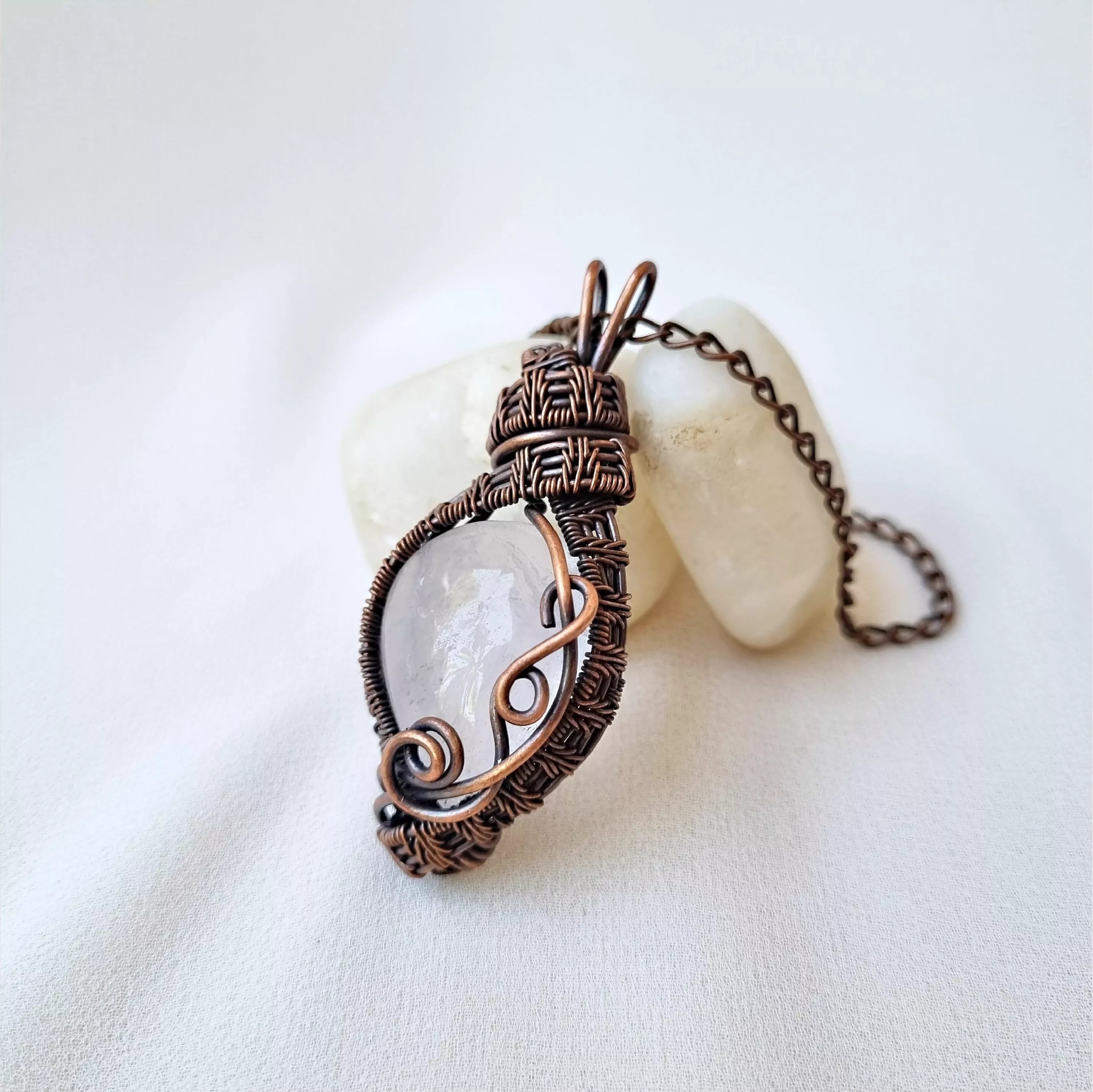 Puraya (Castle) ~ Rose Quartz and Copper necklace