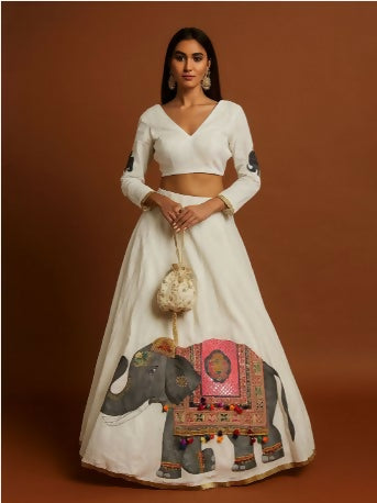Maharaja's March Lehenga - Printed V-Neck Ready To Wear Cotton Lehenga & Choli
