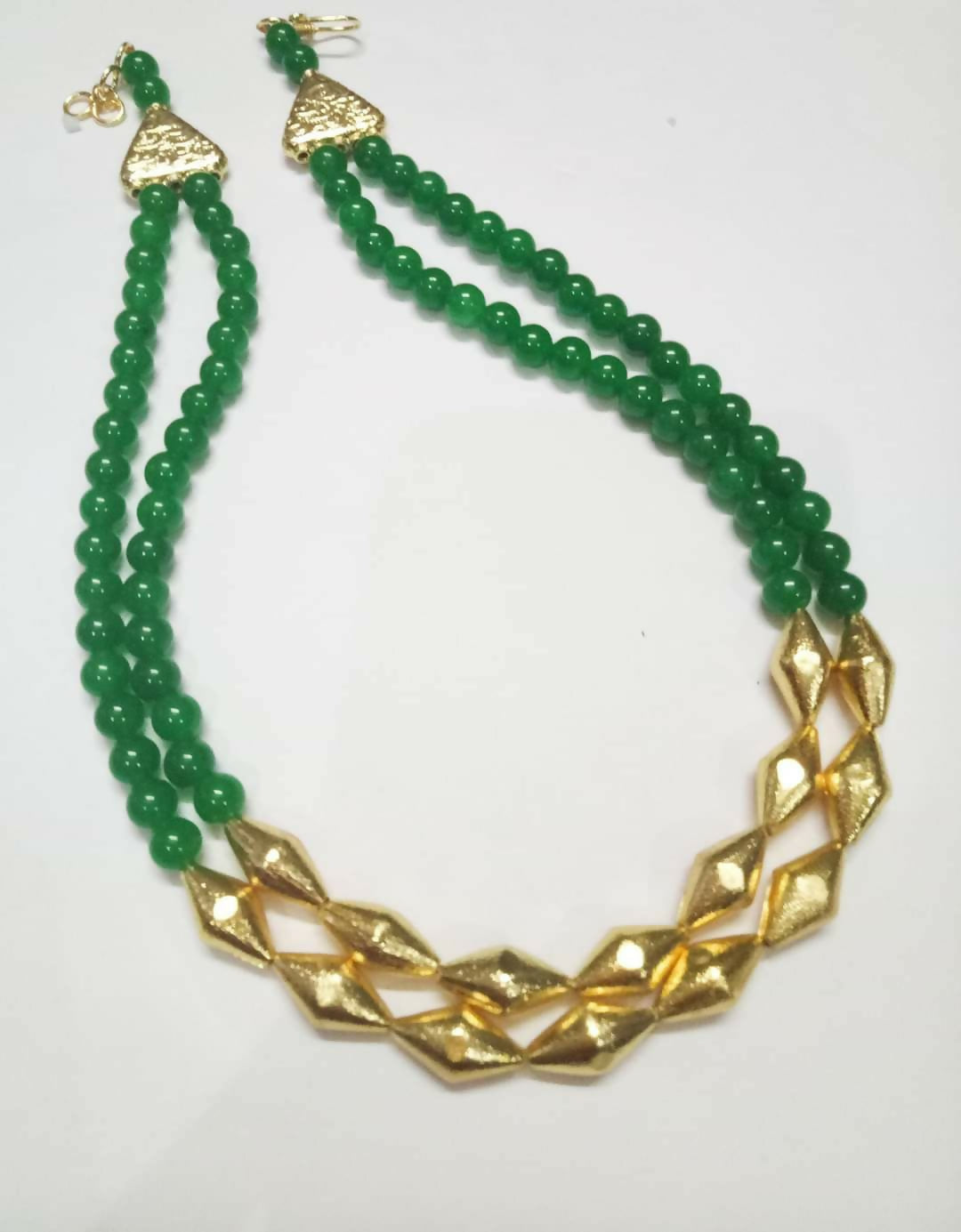 2 layered Jade Dholki beads necklace