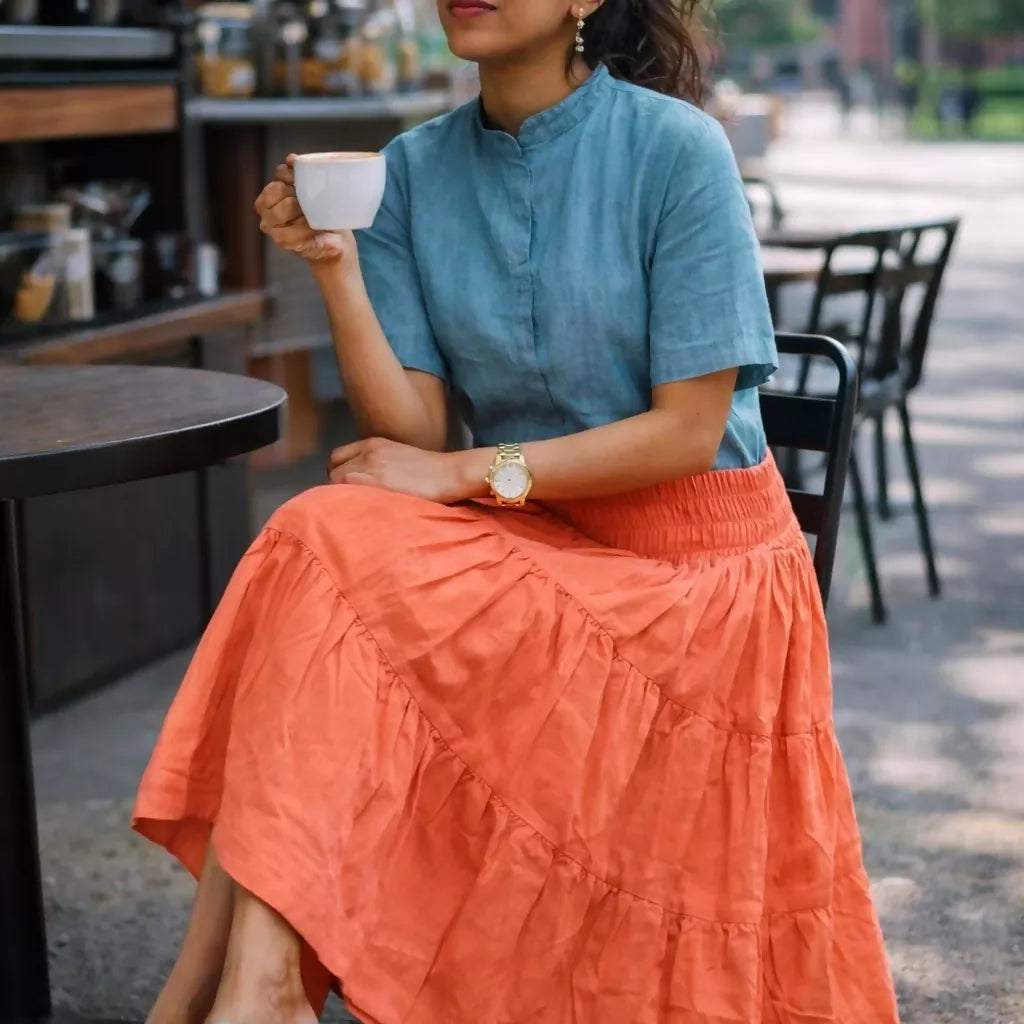 SAVANNAH - Pastel Orange Multi Tiered Cotton Ruffle Skirt - Full Circle Long Maxi Skirt.