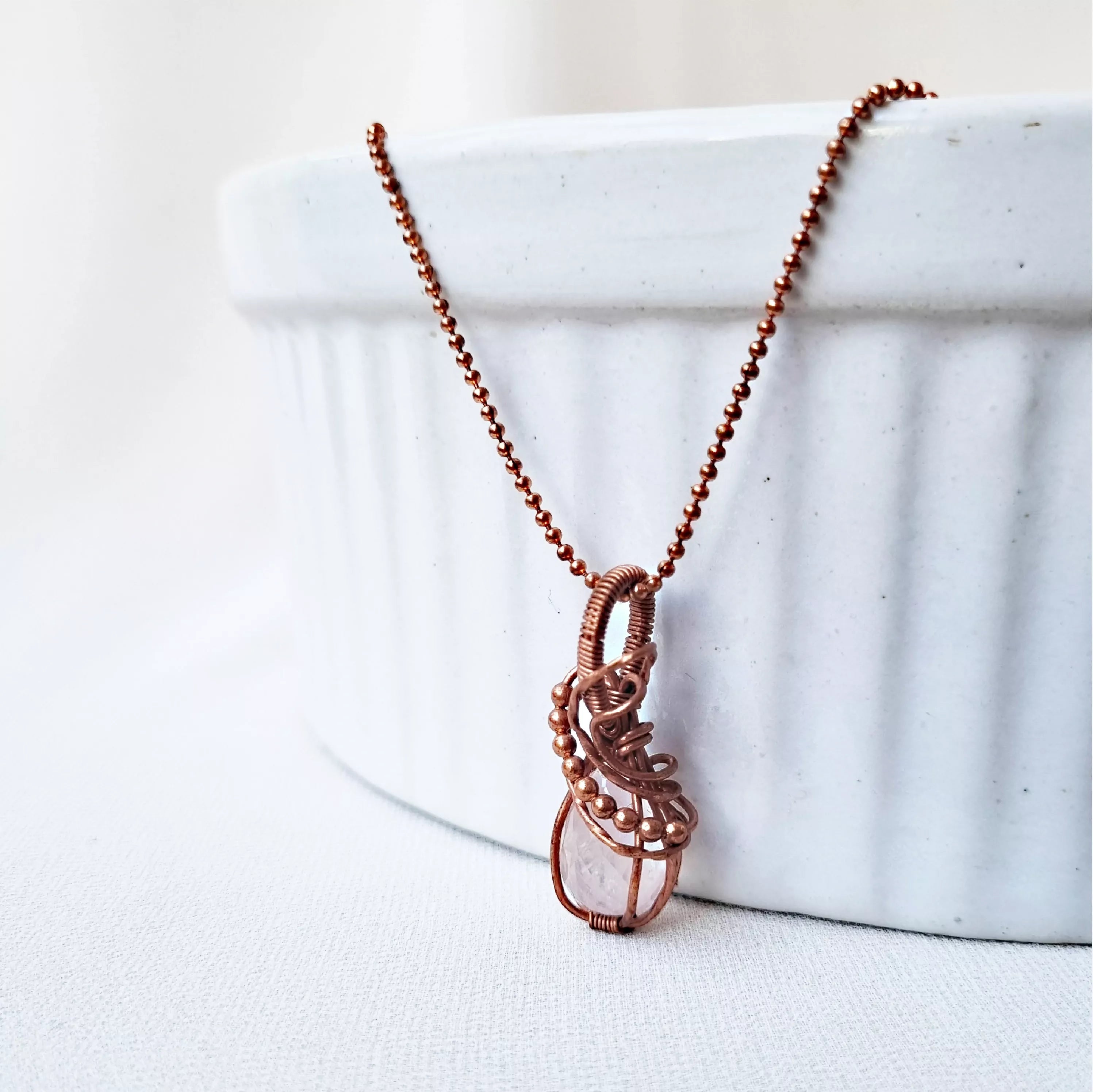 Ezhil (Beautiful One)~ Rose Quartz and Copper necklace