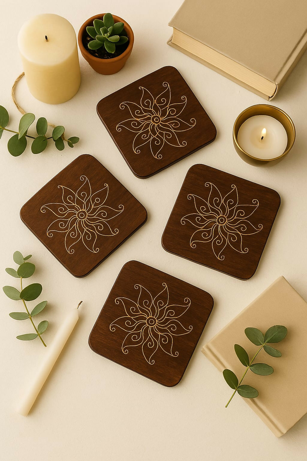 Tea Coaster Set of 5 with Stand