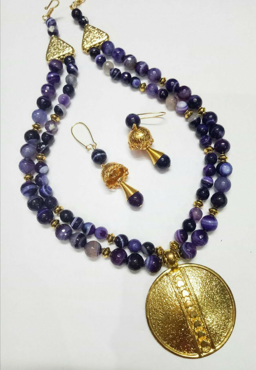 2 layered Gradient Natural Amethyst Gemstone Agate Necklace
