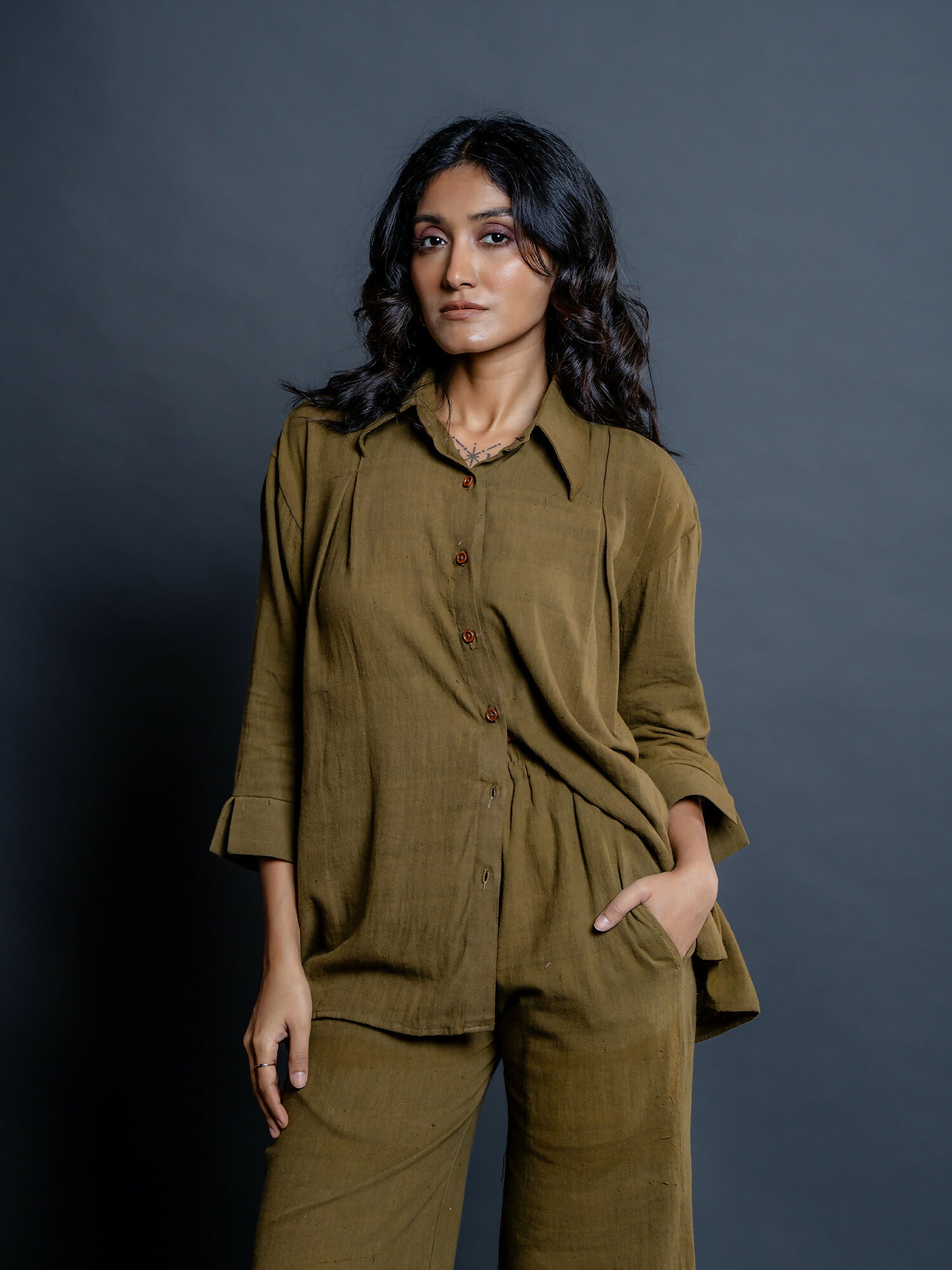 Siyona Olive Kala Cotton Co-ord Set