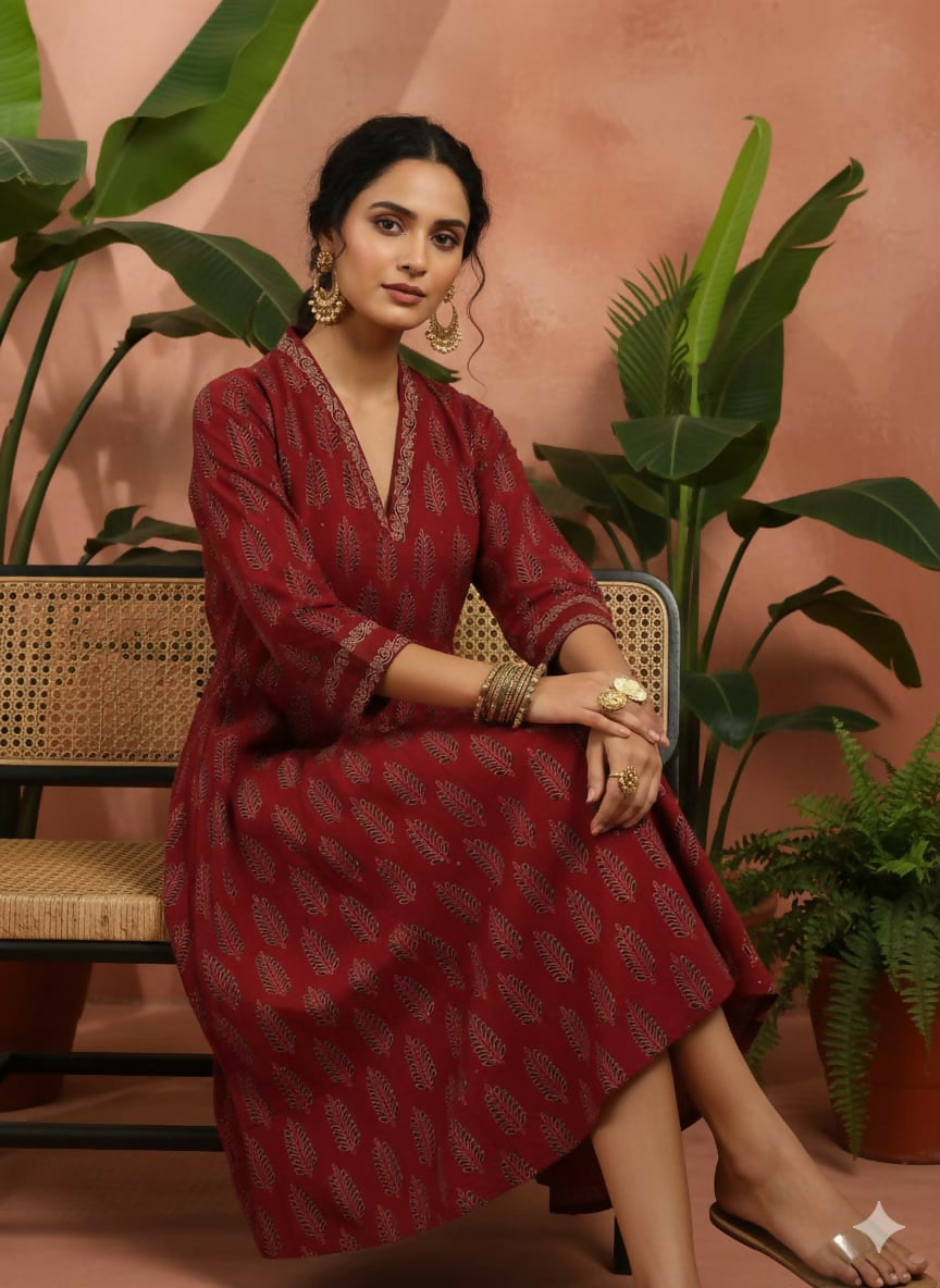 Cotton Ajrakh Vegetable Dyed One Piece