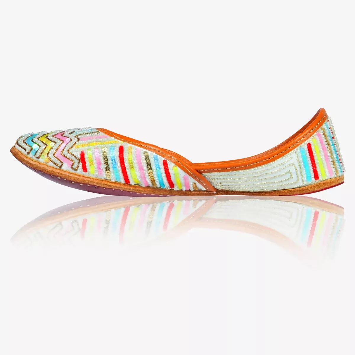 White Base Leather Handicrafted Jutti For Women