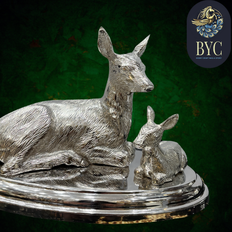 Premium Vastu Silver Deer Sitting with Calf 1