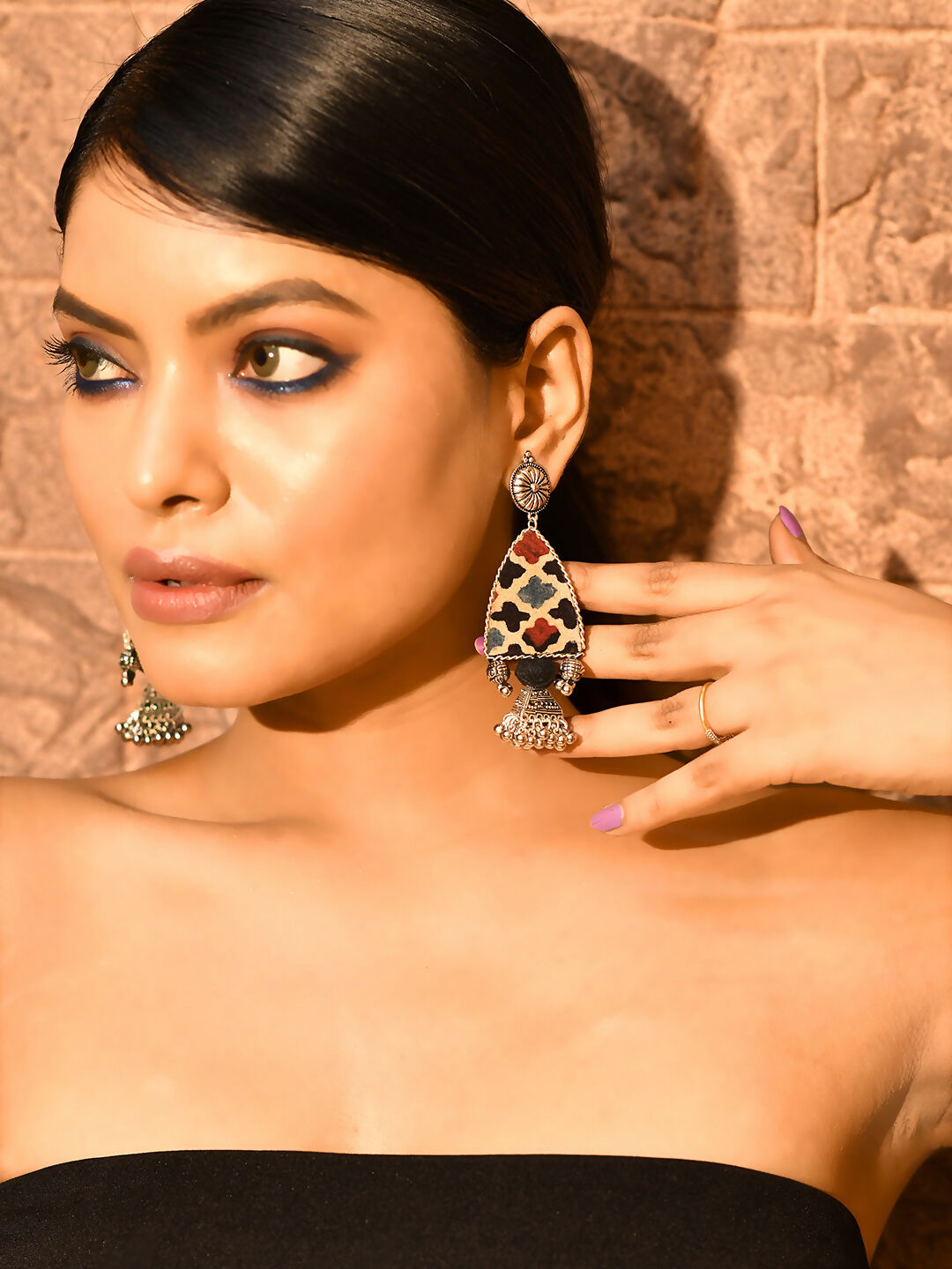 Black checkered handmade Jhumka