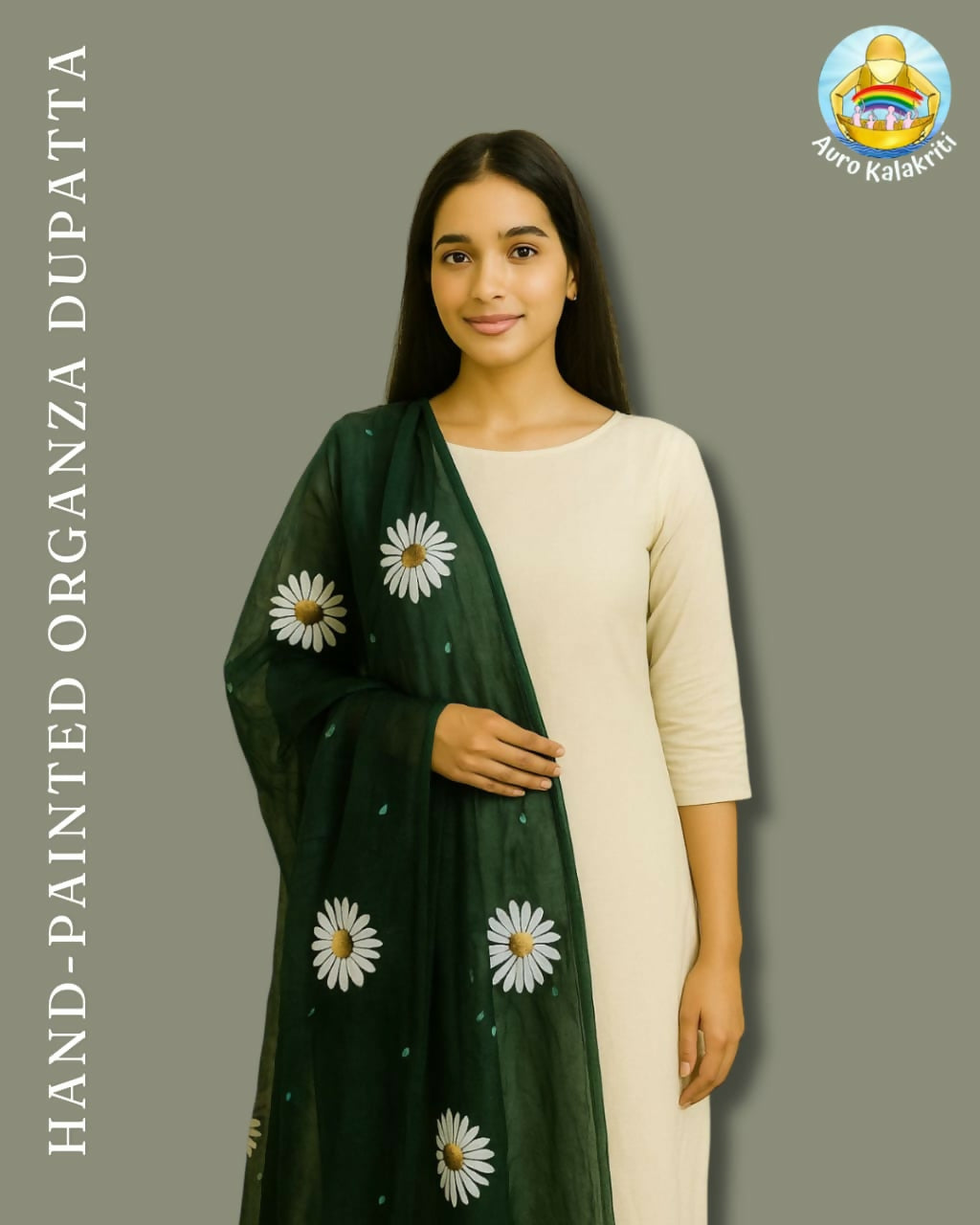 Forest Bloom Organza- Elevate Your Elegance with Hand-Painted Art!