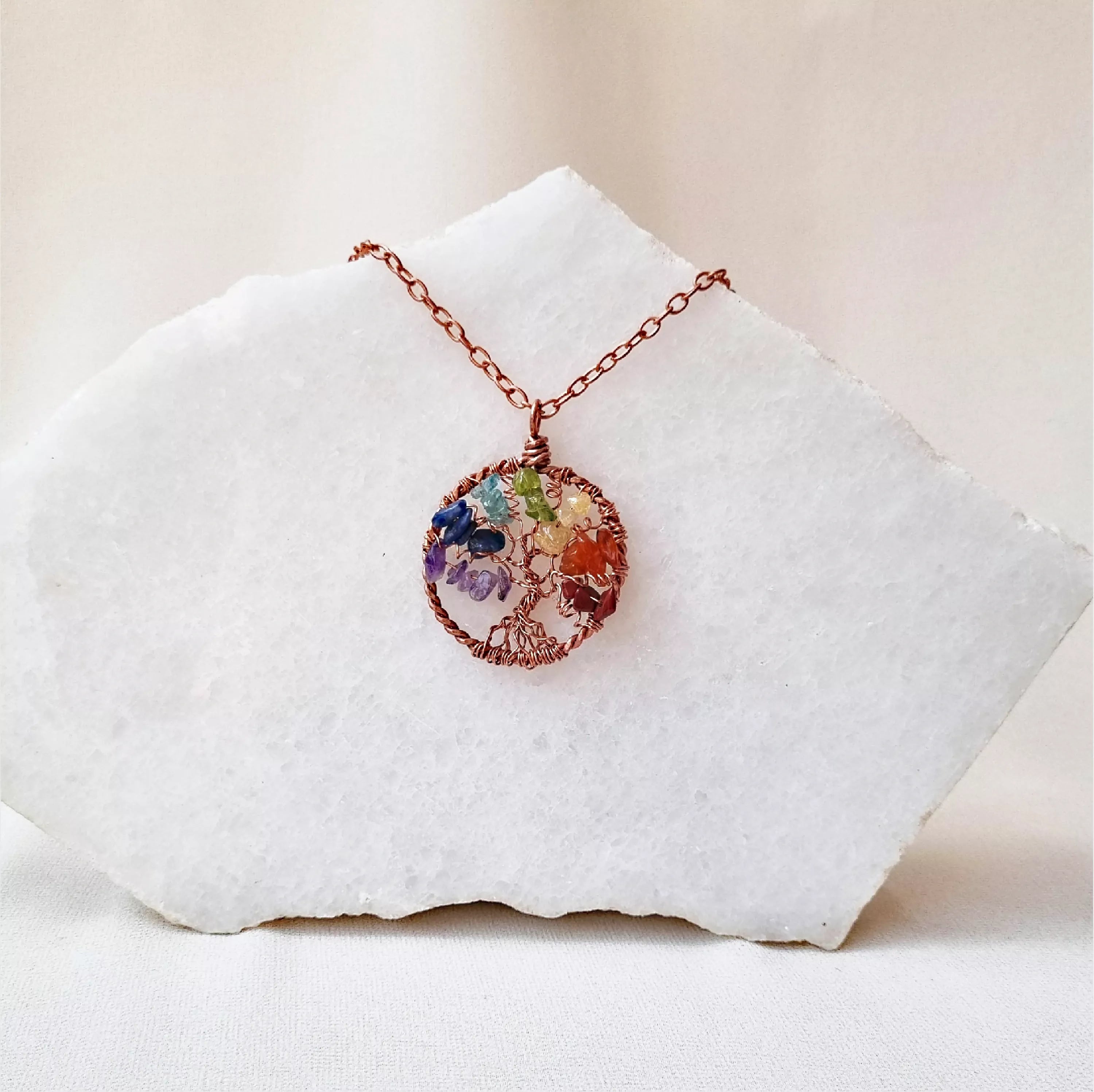 Crystal Blossom~ Rainbow crystals and Copper Tree of Life necklace