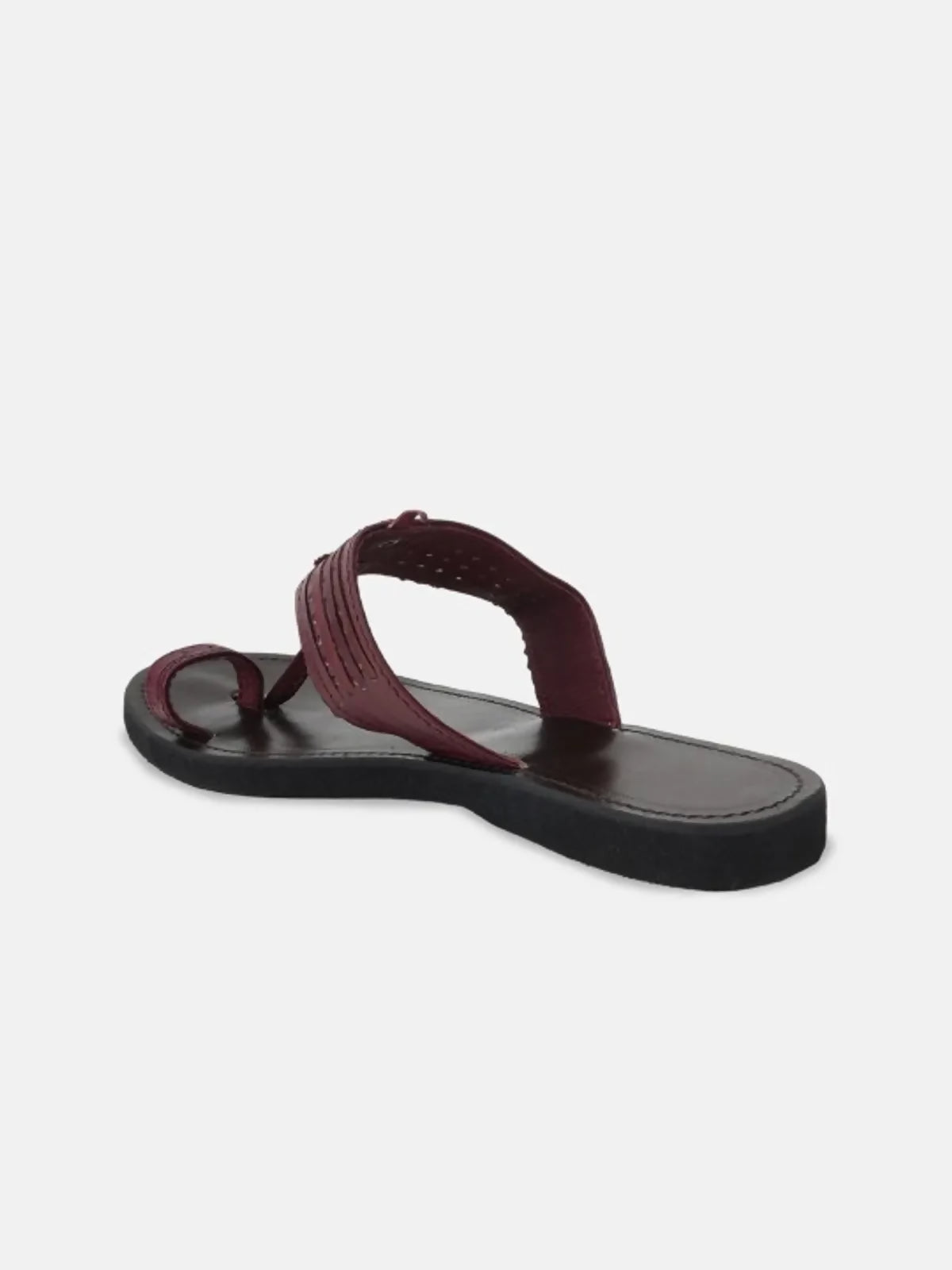Maroon Leather Handicraft Self Design Kolhapuri Sandal For Women