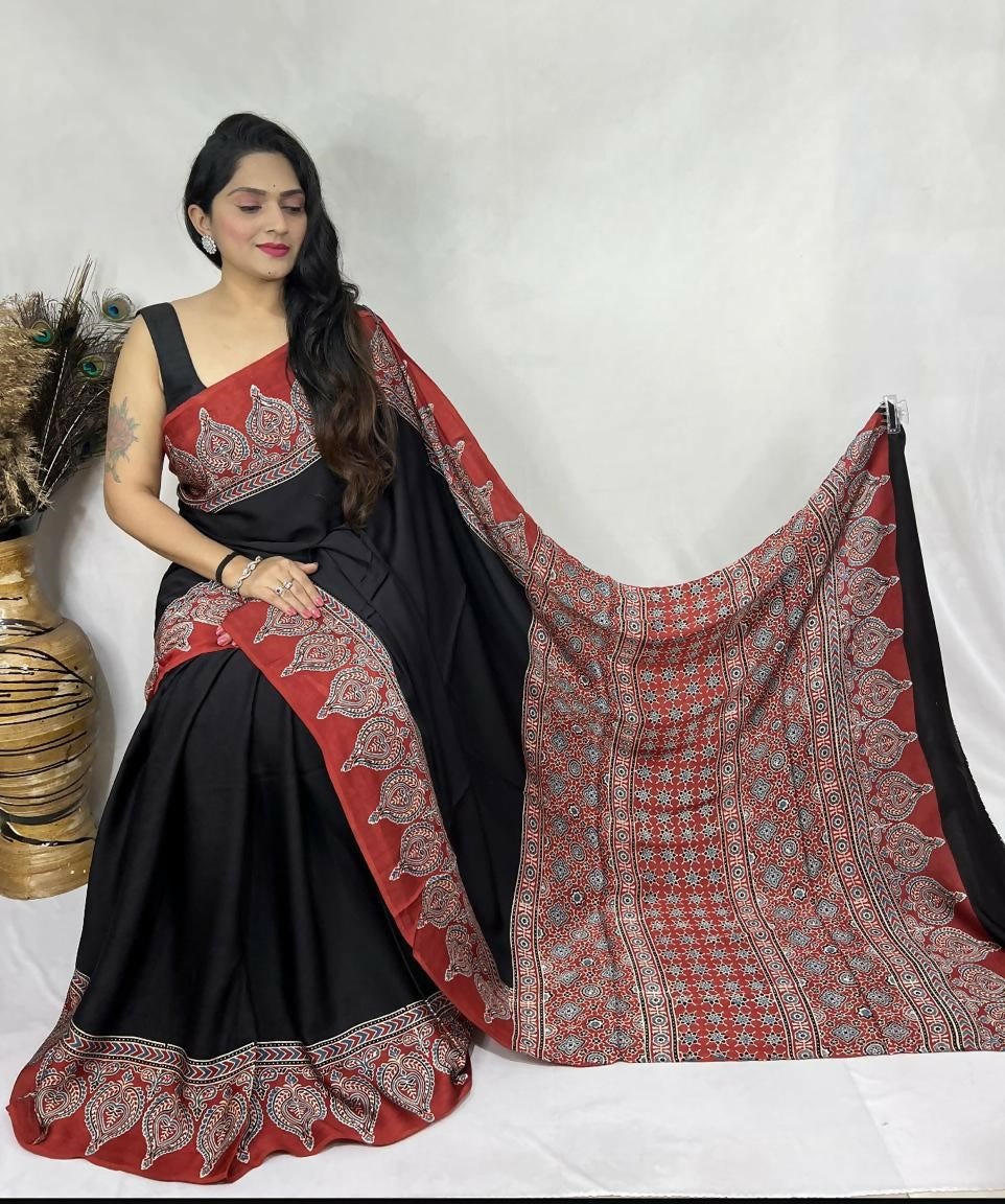 Modal Silk Ajrakh Saree