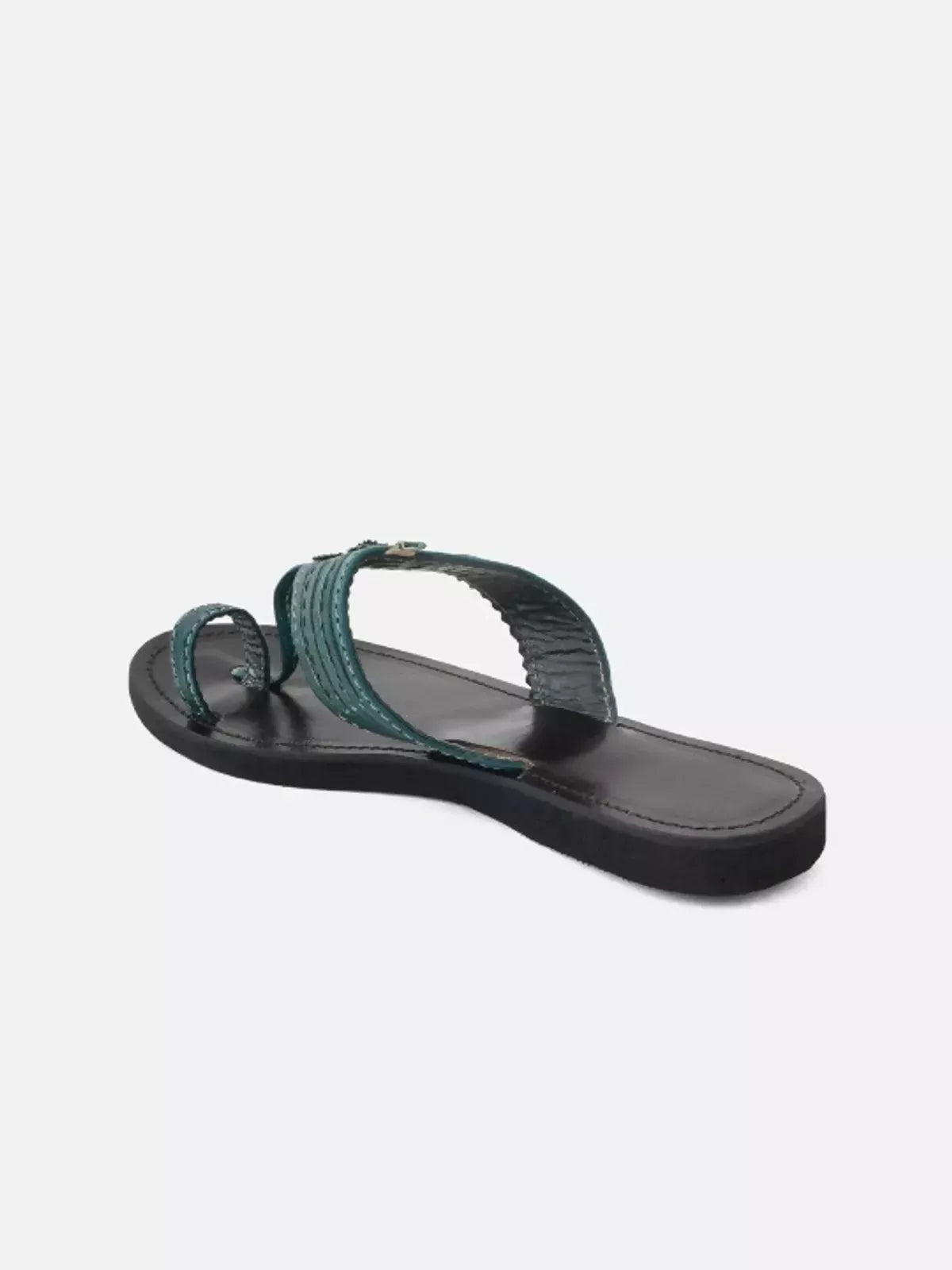 Green Leather Handcrafted Self Design Kolhapuri Sandal For Women
