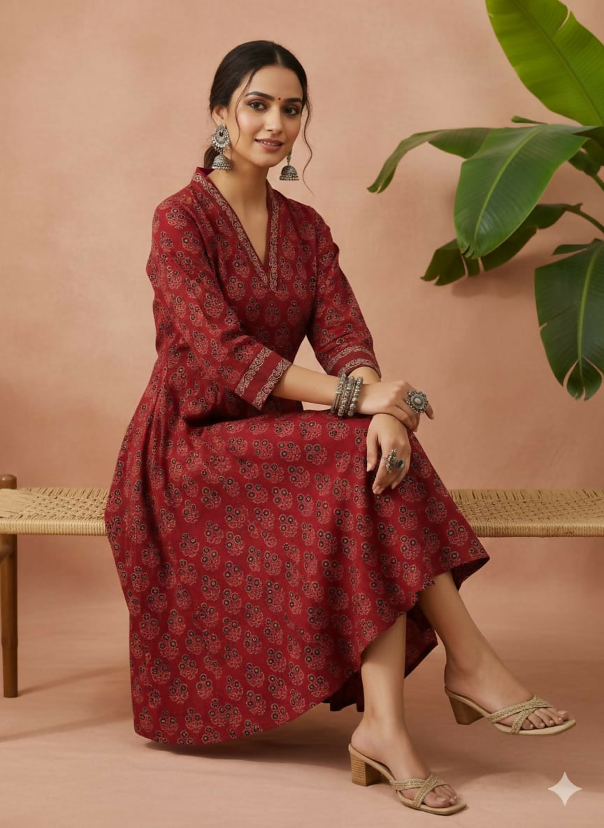 Cotton Ajrakh Vegetable Dyed One Piece