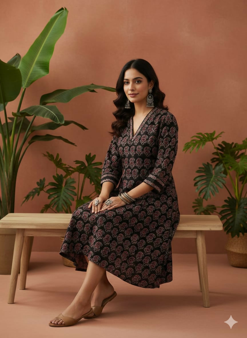 Cotton Ajrakh Vegetable Dyed One Piece