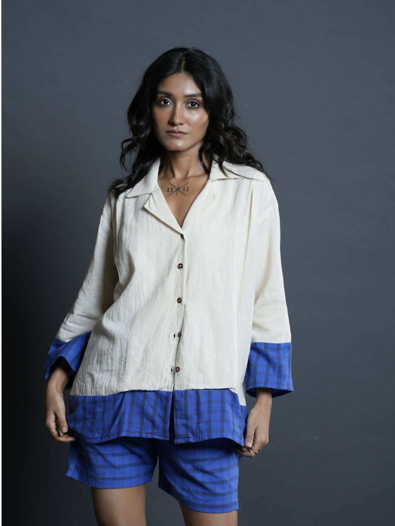 Rivaa Indigo Handwoven Cotton Shorts