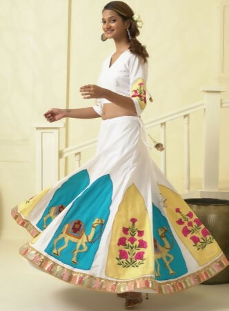 Azure Safari Lehenga Set - Animal Printed V Neck Lehenga Choli