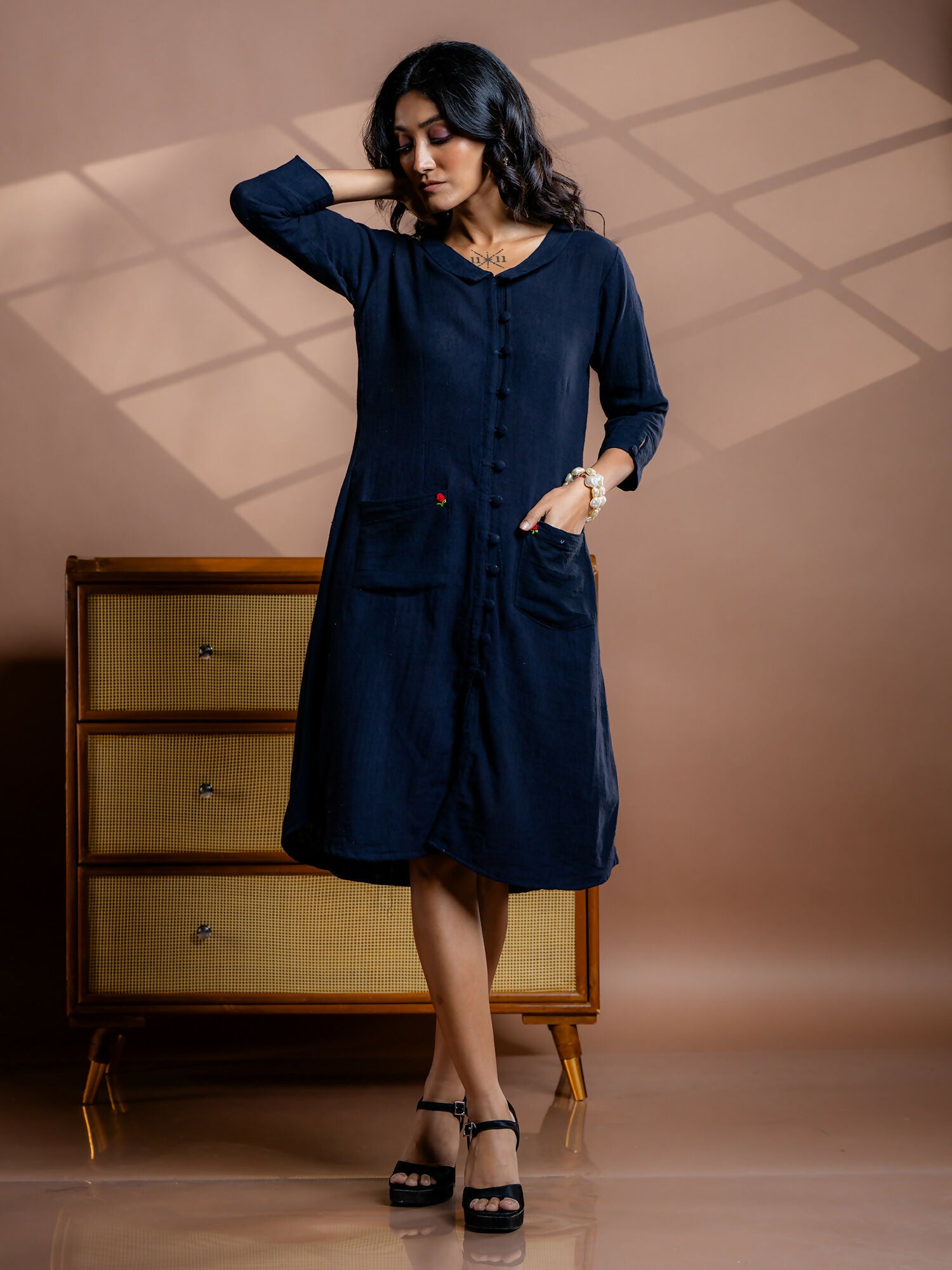 Noir Embroidered Black Kala Cotton Dress