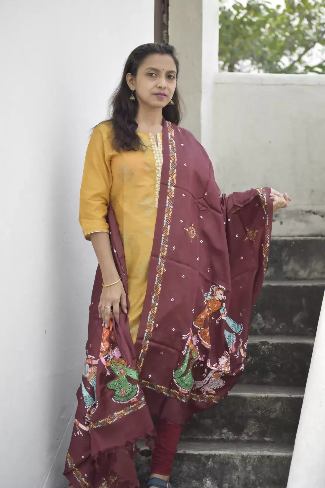 Raas Leela II - Rich Brown Premium Banana Silk Dupatta --Sustainably Fashionable.