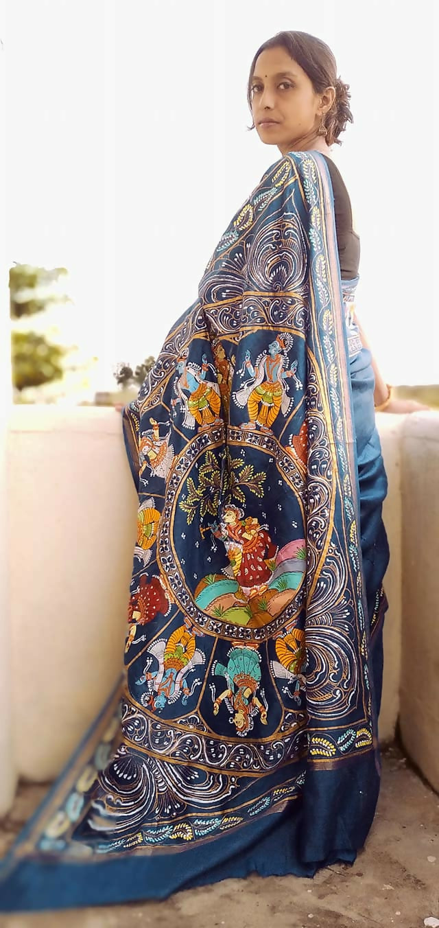 DASAVATAR THEME -Pattachitra Handpainted Silk Saree