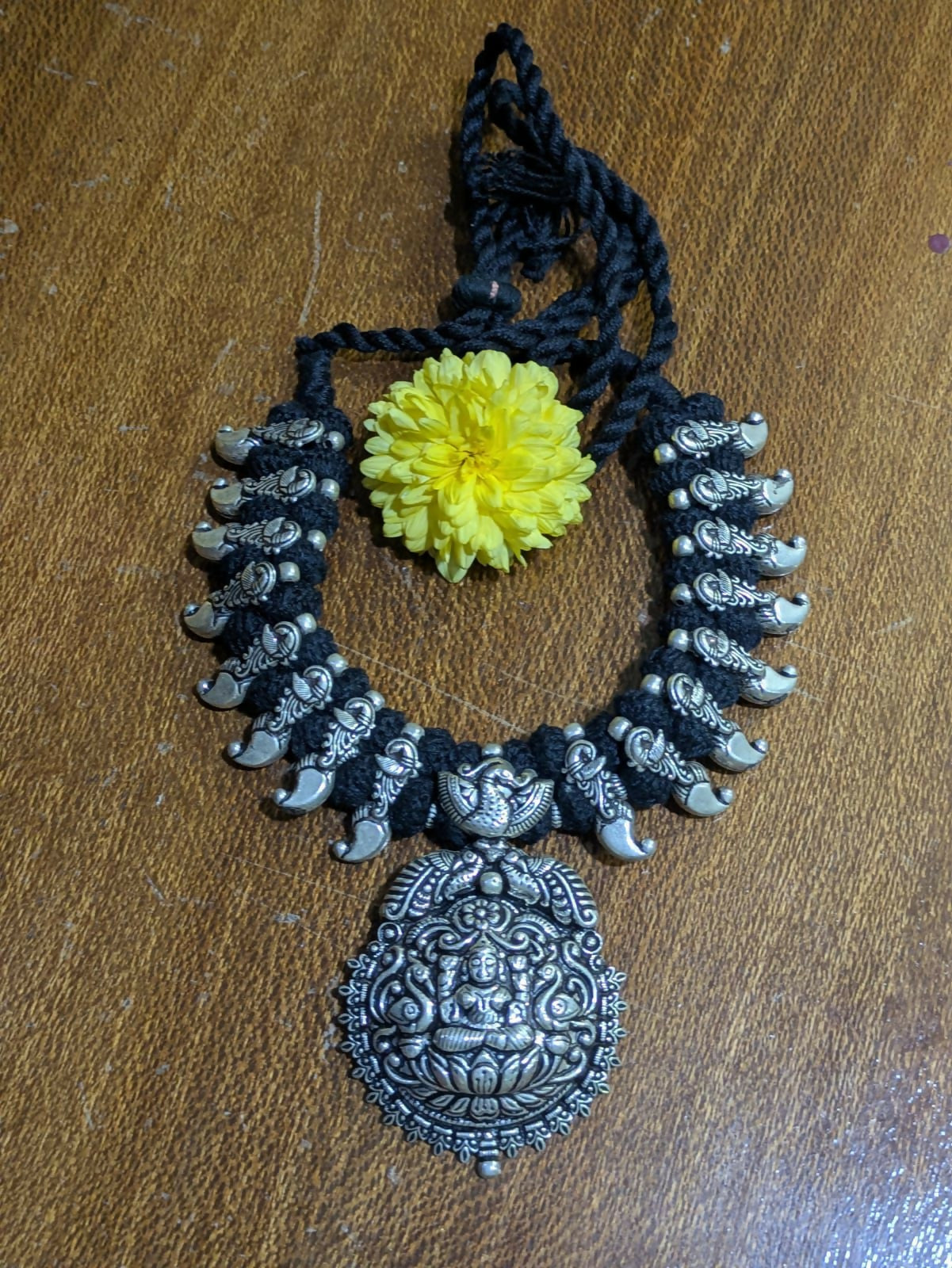 Oxidised Lakshmi Pendant necklace with Kolhapuri Charms